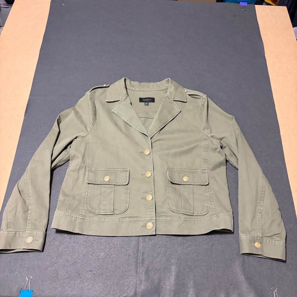 Talbots Utility Jacket Womens Large Green Outdoors Military Core Cottage Coastal